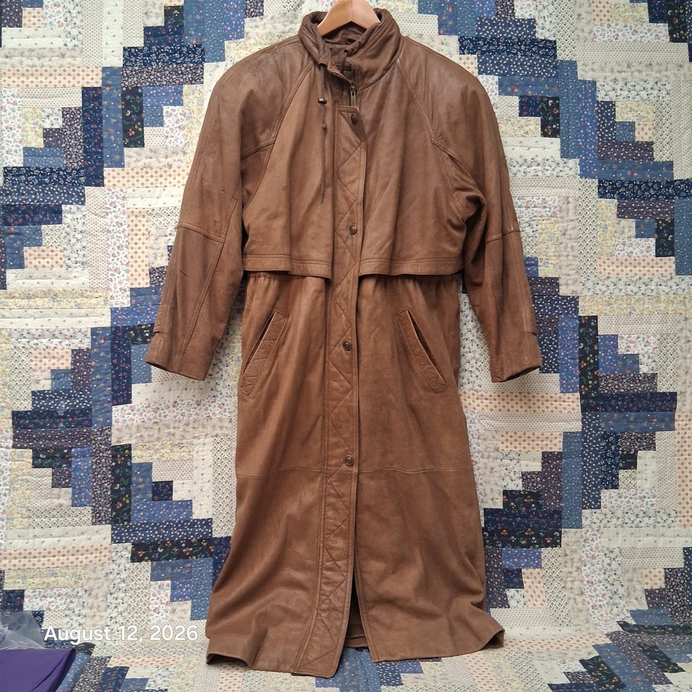 Vintage Adventure Bound Wilsons Women PM Brown Leather Long Coat Removable Liner